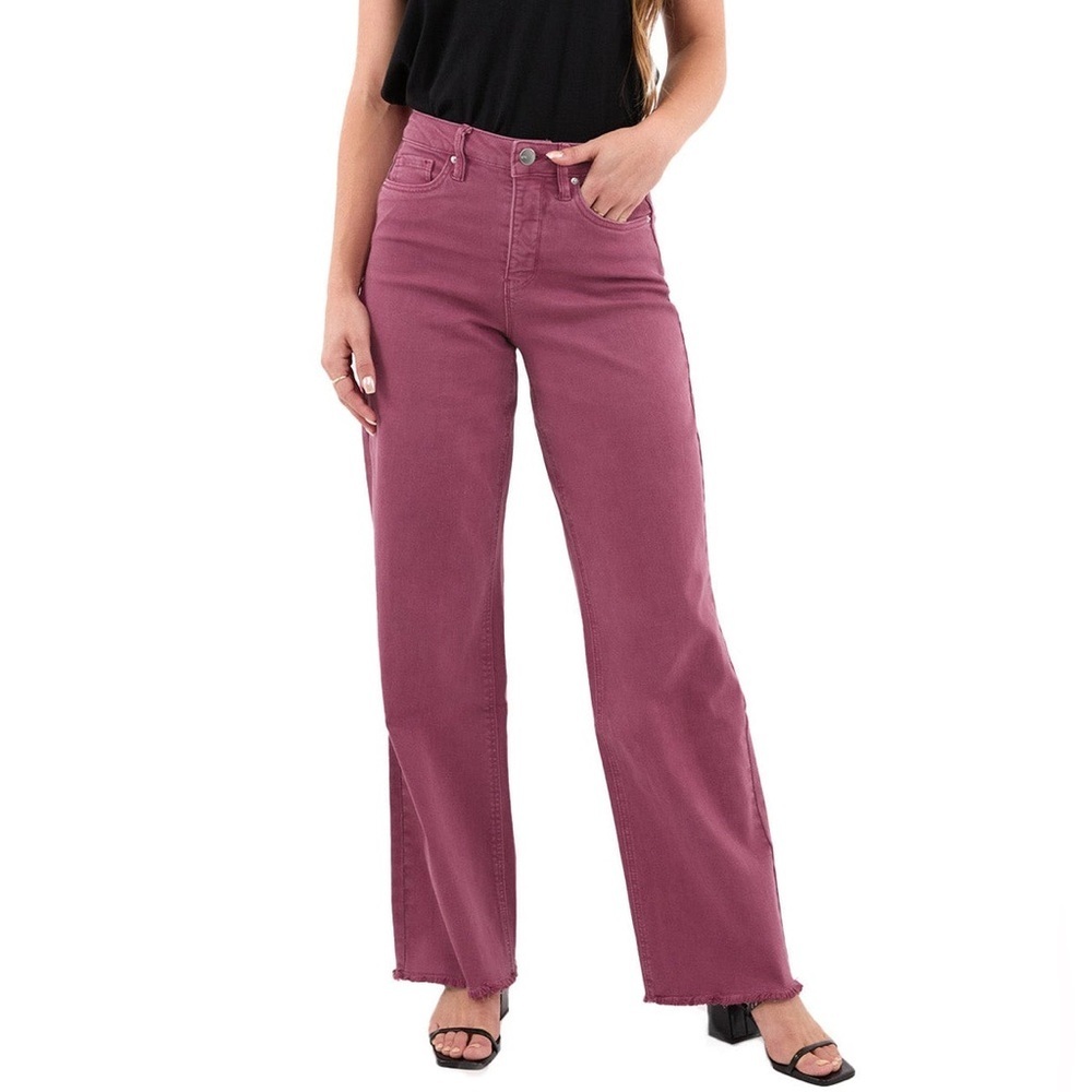 RFM Los Angeles CHLOE High Rise Frayed Wide‎ Leg Magenta Pants, SZ 30 NWOT